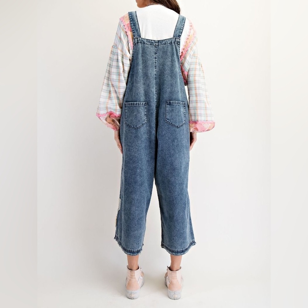 Easel Flower Patch Denim Patchwork Overalls NWT - image 3